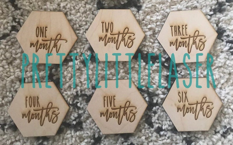 HEXAGON Wooden Monthly Milestone Baby Cards Natural Wood Keepsakes 12 month Photo Props Geometric