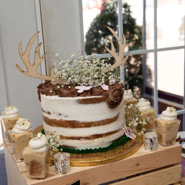 Wood Deer Antler Natural Wood Laser Cut Cake Topper Winter Woodland Themed Baby Shower Wedding