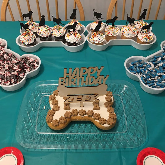 Happy Birthday + Name Dog Bone Birthday Natural Wood Cake Topper | Dog Mom | Puppy Party | Dog Lover Birthday Party | Puppy Party