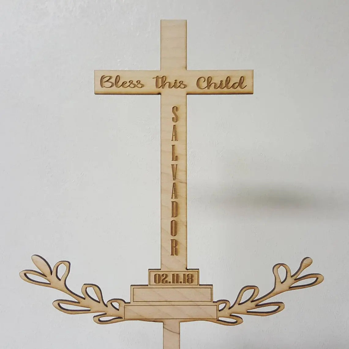 Bless this Child Wood Cross Cake Topper or Wall Decoration Baptism Christening with Custom Name and Date