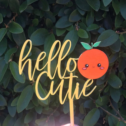 Little Hello Cutie Cuties Twin Citrus Theme Baby Shower Welcome Baby Inspired by the Cutie Tangerine Wood Cake Topper
