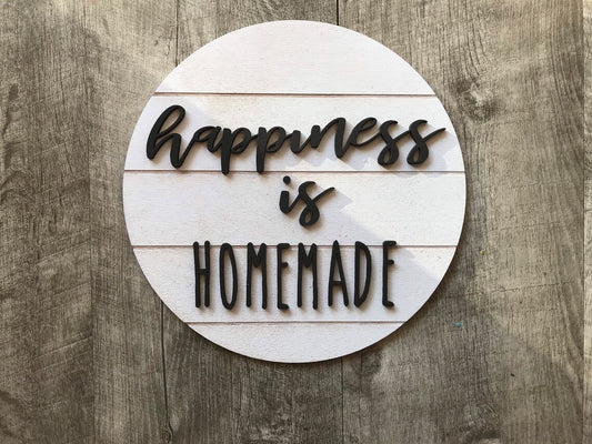 Happiness is Homemad Sign | Living Room Decor | Home Decor | Shiplap | Farmhouse | 3D Wooden Sign | Round Sign | Housewarming Gift | Wedding