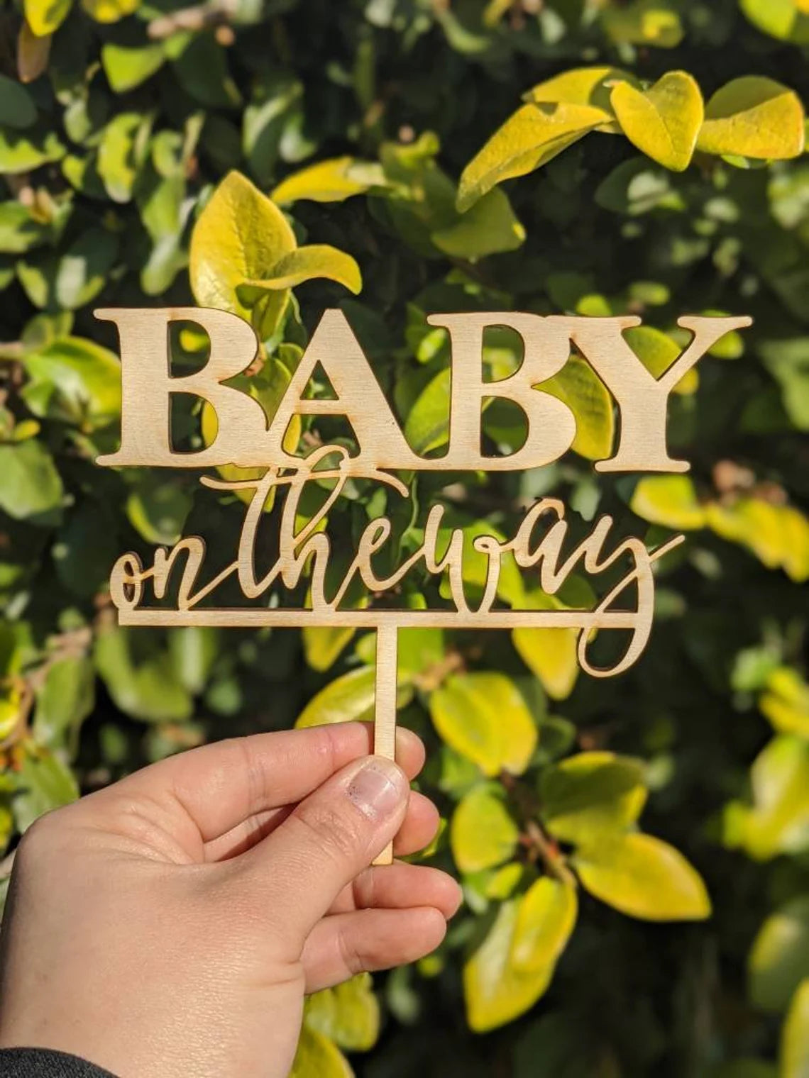 Baby On The Way Cake Topper | Baby Shower Cake Topper | Newborn Script Cake Topper | Wood Baby Topper | Baby Cake Toper