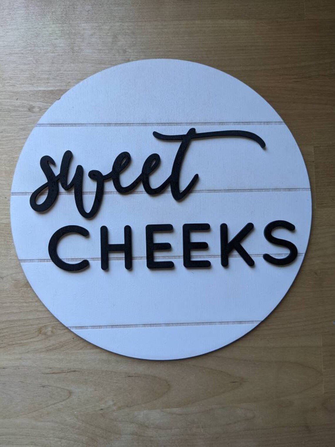Sweet Cheeks Sign | Living Room Decor | Home Decor | Shiplap | Farmhouse | 3D Wooden Sign | Round Sign | Housewarming Gift | Faux Ship