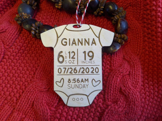 Personalized Baby's First Christmas Onesie with Baby Stats Info Ornament