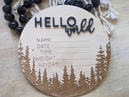 Hospital Welcome 3D Hello World Name Date Weight Length Announcement Plaque Laser Cut Wood Photo Prop Sign Design Trendy