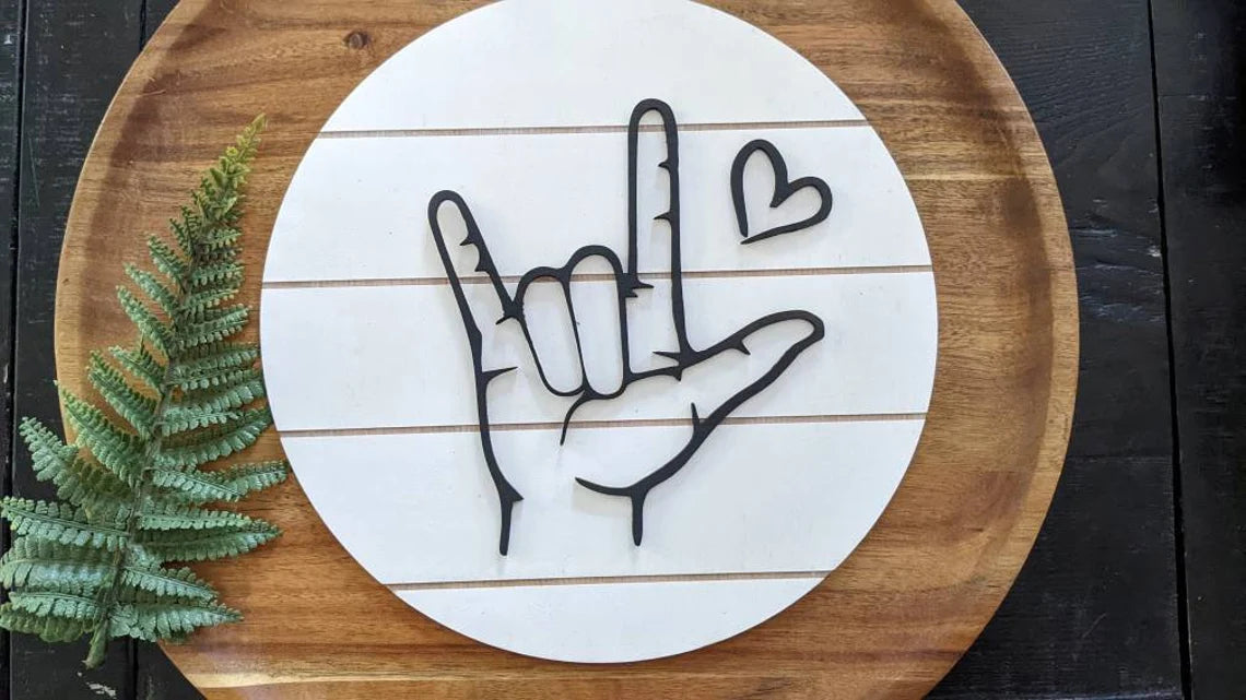 ASL I Love You Sign | ASL Decor | Home Decor | Faux Shiplap | Farmhouse | 3D Round Wooden Sign | Housewarming Gift | American Sign Language