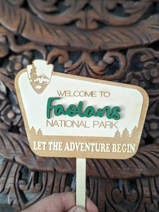 Personalized National Park Birthday or Welcome Baby Cake Topper Wood Sign Design Trendy