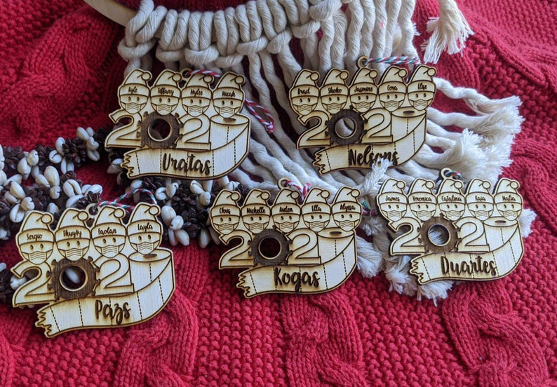 Personalized 2020 Masked Elf Christmas Tree Ornament | Quarantine Elves Ornament | Masked Elves Gift Ornament | Secret Santa Gift