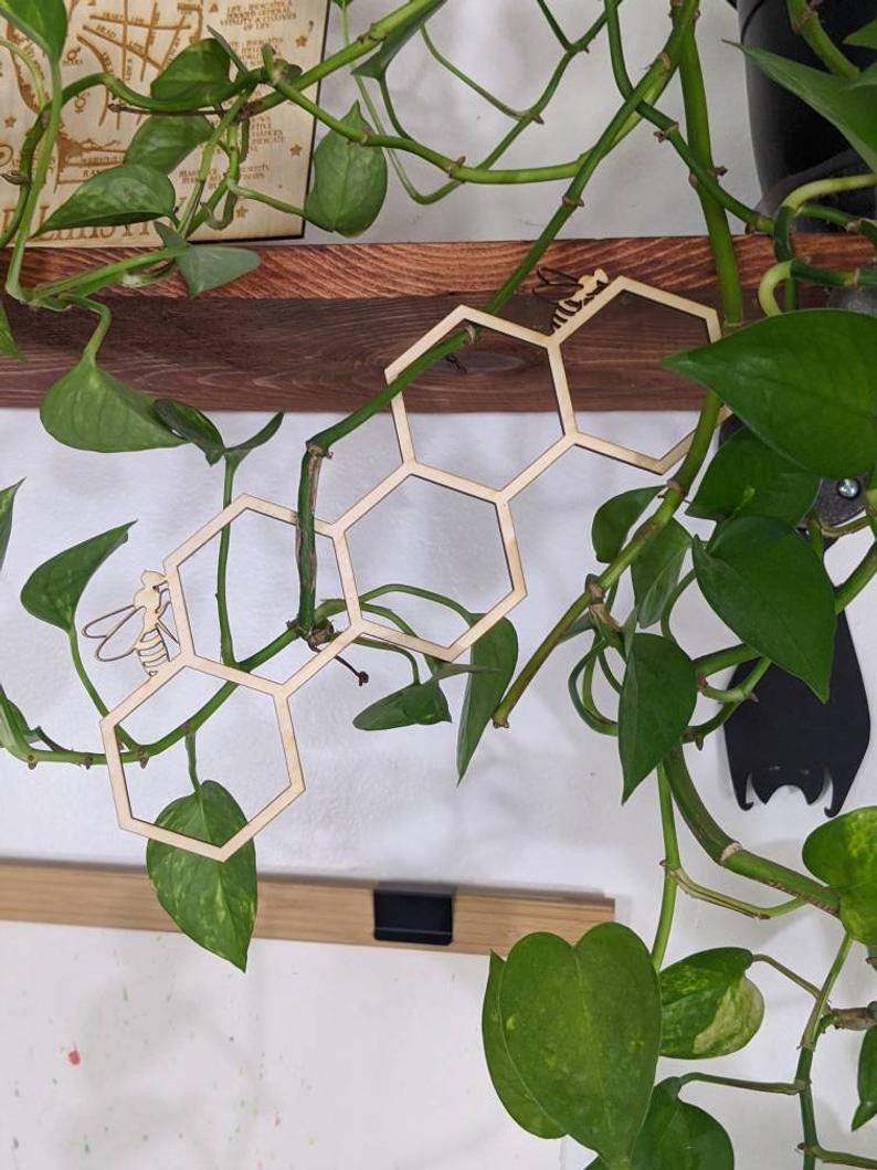 Wood or Metal Option Honeycomb Hanging Trellis Indoor Plant Support | Honey Comb Plant Support | Shelf Decoration Small Potted Plant Trellis