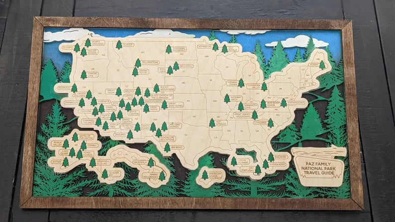 Personalized National Park Travel Map Sign | National Forest Parks Wall Decor | Wooden Map National Park Keepsake| Wood Explorer Sign