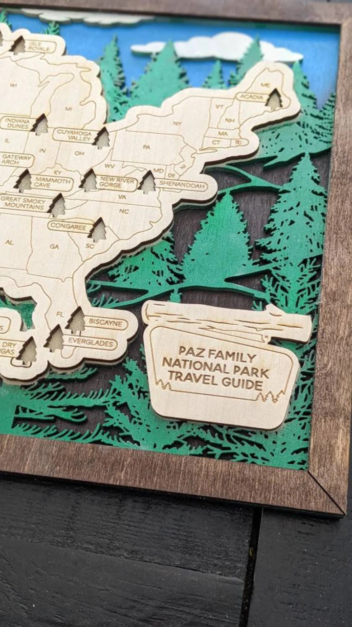 Personalized National Park Travel Map Sign | National Forest Parks Wall Decor | Wooden Map National Park Keepsake| Wood Explorer Sign
