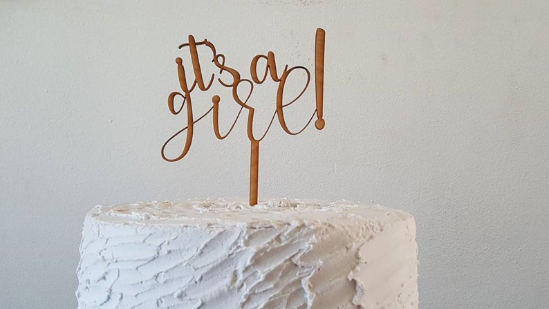It's a Girl or It's a Boy! Baby Shower Welcome Baby Natural Wood Cake Topper