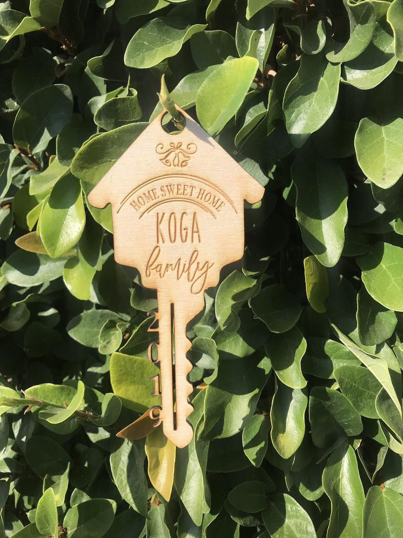 2019 Personalized First Home Sweet Home Key Christmas Family Ornament Engraved and Cut Out Wood Keepsake House Warming Gift Custom Year