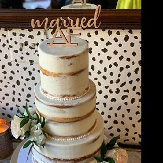 Married AF Love Wedding or Anniversary Laser Cut Natural Wood Cake Topper Decoration