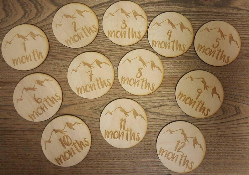 Monthly Milestone Mountain Themed Baby Laser Cut Wood Photo Prop Sign Plaque
