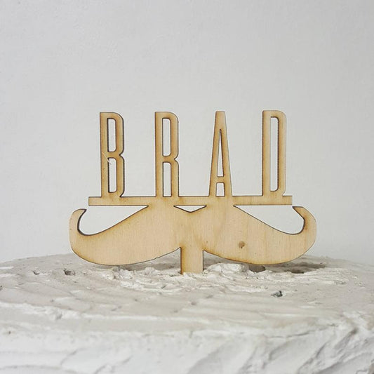 Custom Personalized Grooms Cake or Birthday or Wedding Wood Mustache Cake Topper with Name or Last Name