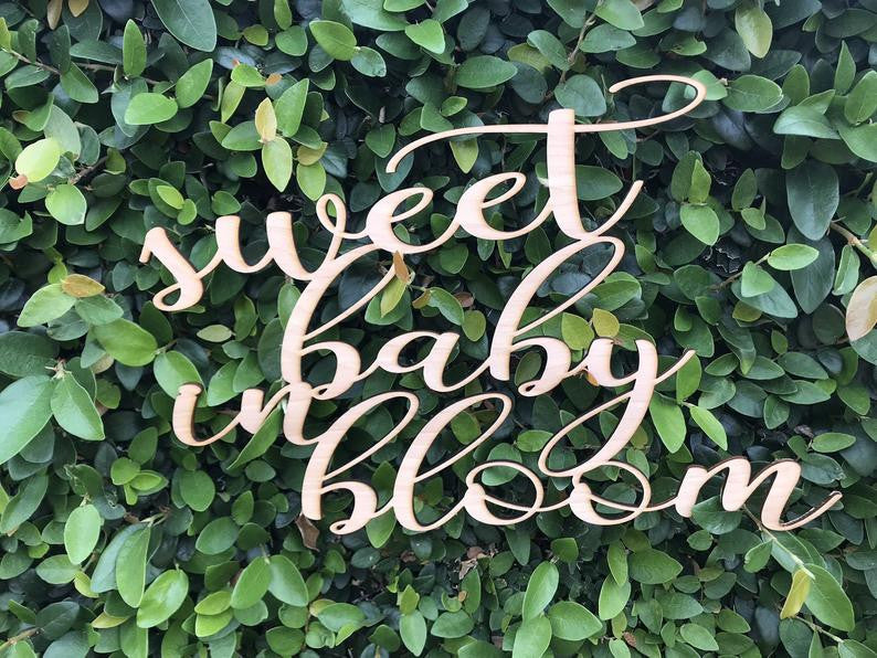 Custom Wooden Words Cursive Natural Wood Sign 'Sweet Baby In Bloom' Sign Love Board Dessert Table Baby Wedding Bridal Shower Birthday Home Decor