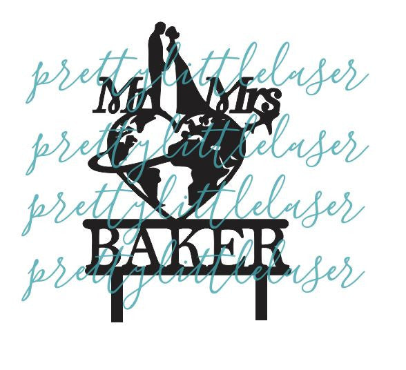 Personalized Travel Love Theme with Last Name Cake Topper
