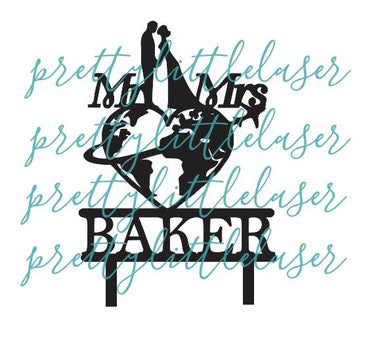 Personalized Travel Love Theme with Last Name Cake Topper