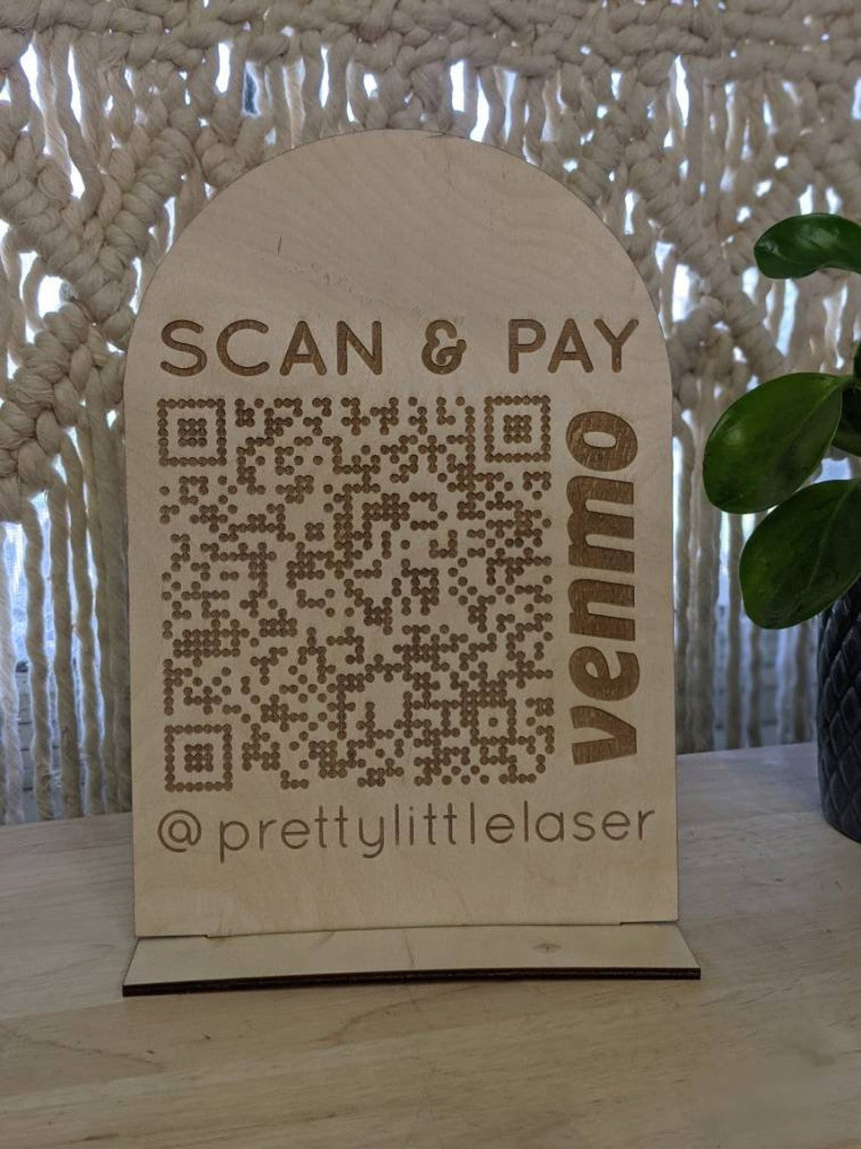 Modern QR Code Sign Payment Wooden Natural Scan Code Payment Option for Show Fair Quick Payment Collector Scanner Code